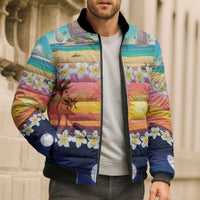 Hawaii Beach Landscape Time-Lapse Bomber Puffer Jacket Tropical Plumeria Flowers - Wonder Print Shop