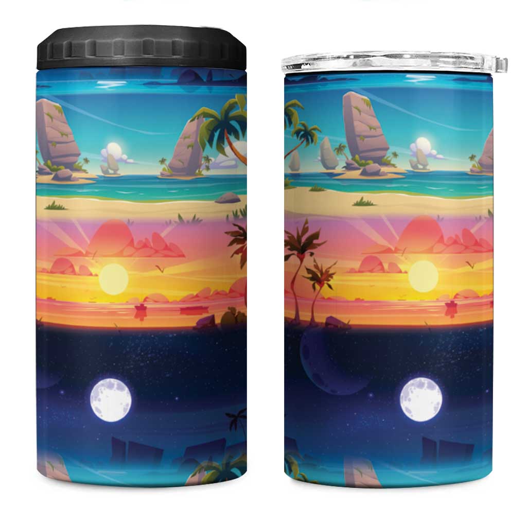 Hawaii Beach Landscape Time-Lapse 4 in 1 Can Cooler Tumbler Tropical Plumeria Flowers - Wonder Print Shop