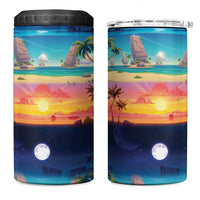 Hawaii Beach Landscape Time-Lapse 4 in 1 Can Cooler Tumbler Tropical Plumeria Flowers - Wonder Print Shop