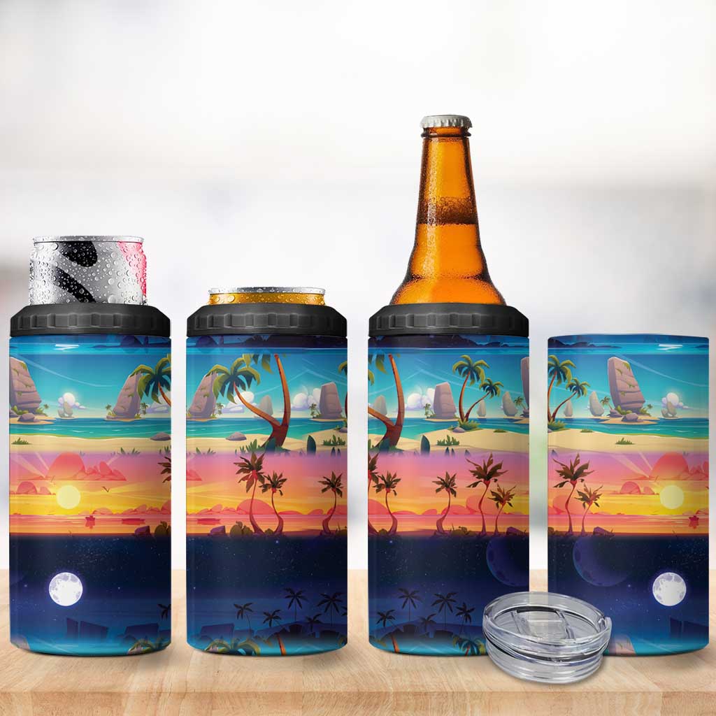 Hawaii Beach Landscape Time-Lapse 4 in 1 Can Cooler Tumbler Tropical Plumeria Flowers - Wonder Print Shop