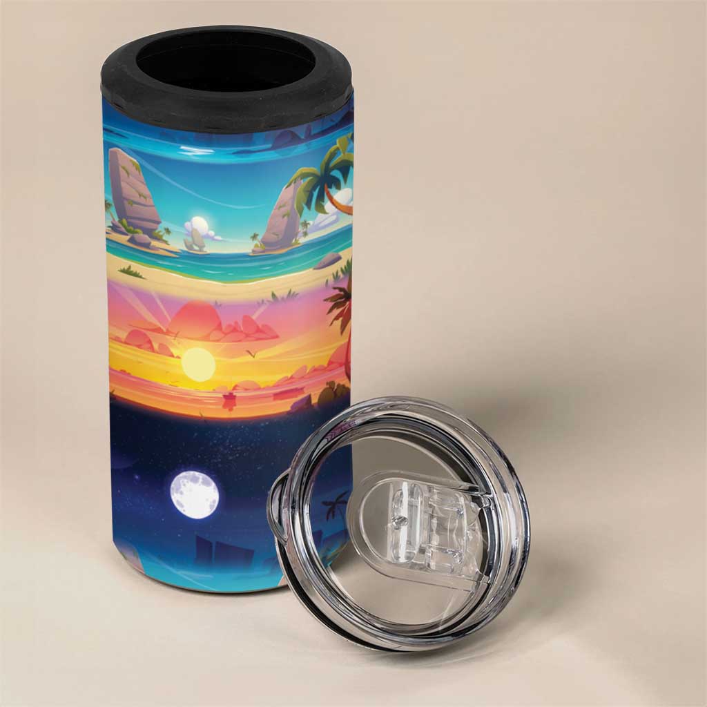 Hawaii Beach Landscape Time-Lapse 4 in 1 Can Cooler Tumbler Tropical Plumeria Flowers - Wonder Print Shop