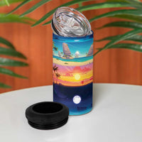 Hawaii Beach Landscape Time-Lapse 4 in 1 Can Cooler Tumbler Tropical Plumeria Flowers - Wonder Print Shop