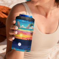 Hawaii Beach Landscape Time-Lapse 4 in 1 Can Cooler Tumbler Tropical Plumeria Flowers - Wonder Print Shop