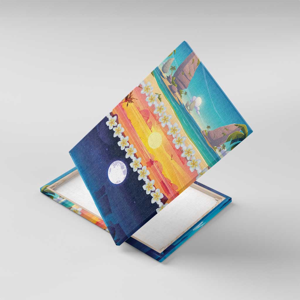 Hawaii Beach Landscape Time-Lapse Canvas Wall Art Tropical Plumeria Flowers - Wonder Print Shop