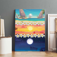 Hawaii Beach Landscape Time-Lapse Canvas Wall Art Tropical Plumeria Flowers - Wonder Print Shop