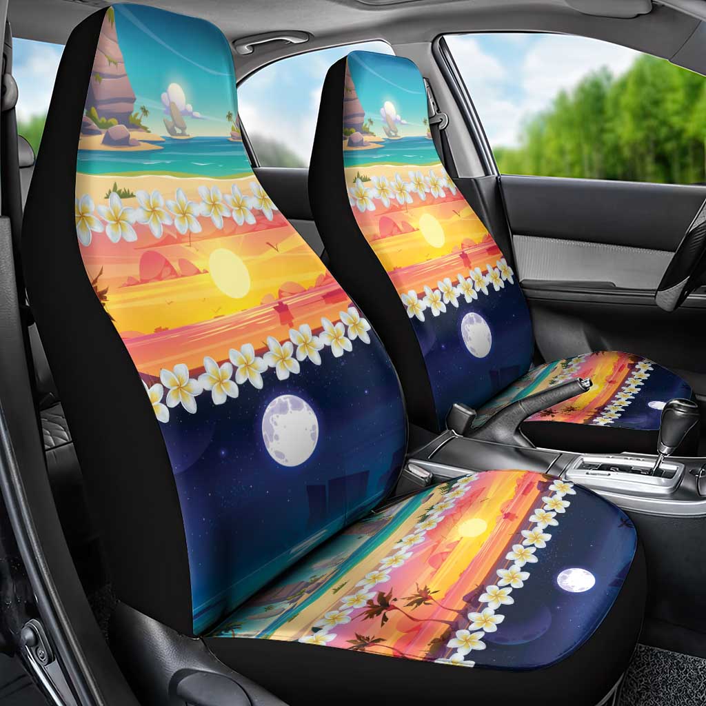 Hawaii Beach Landscape Time-Lapse Car Seat Cover Tropical Plumeria Flowers - Wonder Print Shop