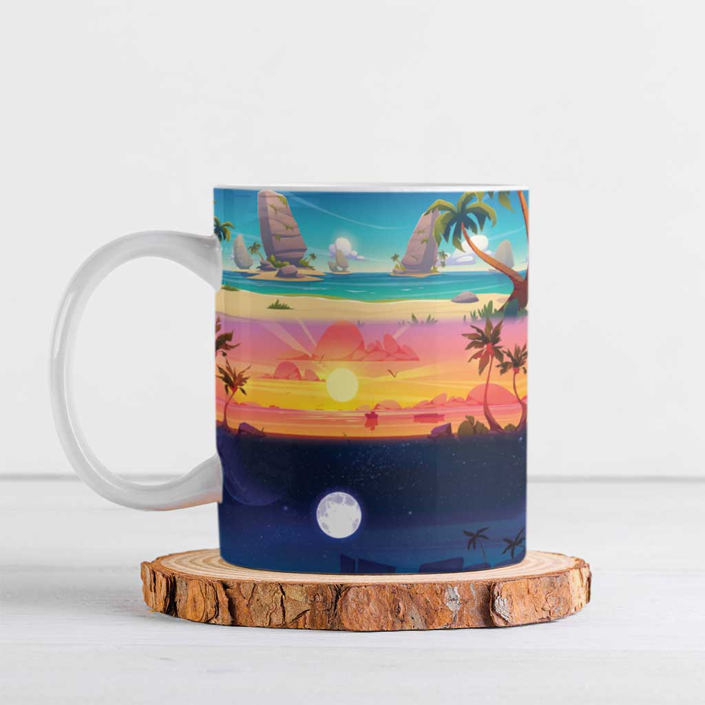 Hawaii Beach Landscape Time-Lapse Ceramic Mug Tropical Plumeria Flowers - Wonder Print Shop
