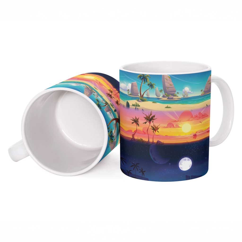 Hawaii Beach Landscape Time-Lapse Ceramic Mug Tropical Plumeria Flowers - Wonder Print Shop