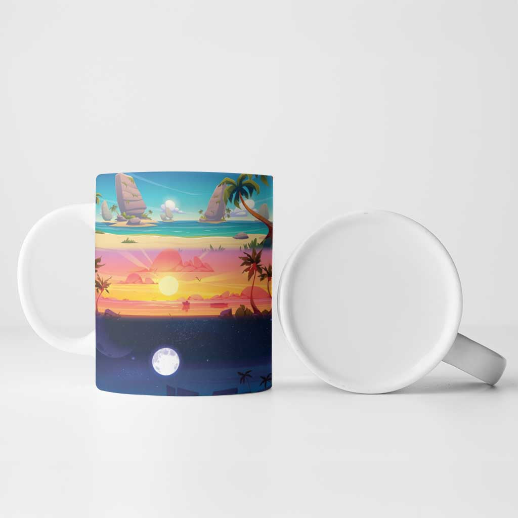 Hawaii Beach Landscape Time-Lapse Ceramic Mug Tropical Plumeria Flowers - Wonder Print Shop