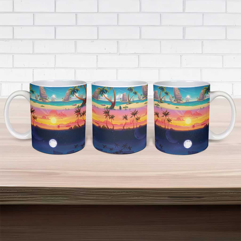 Hawaii Beach Landscape Time-Lapse Ceramic Mug Tropical Plumeria Flowers - Wonder Print Shop