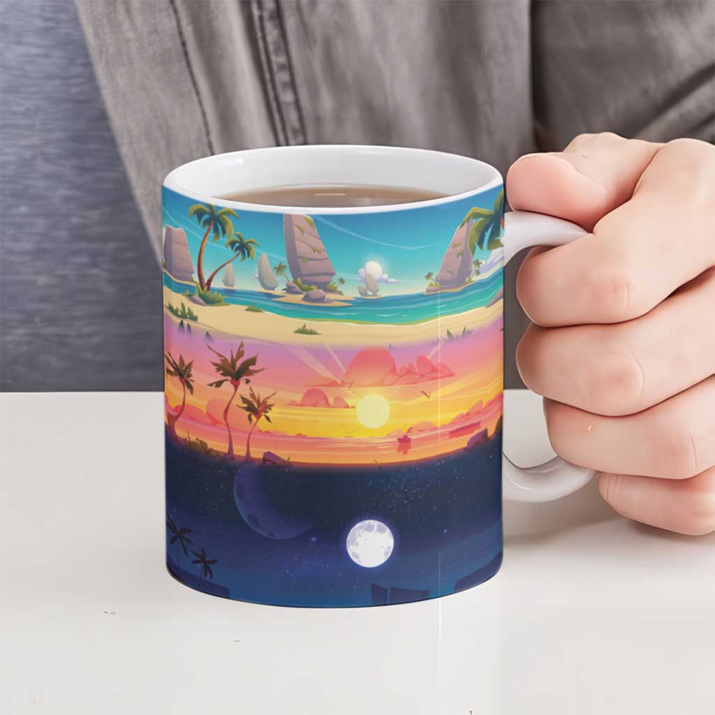 Hawaii Beach Landscape Time-Lapse Ceramic Mug Tropical Plumeria Flowers - Wonder Print Shop