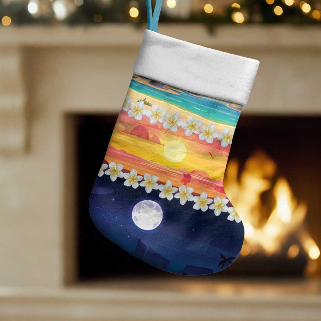 Hawaii Beach Landscape Time-Lapse Christmas Stocking Tropical Plumeria Flowers - Wonder Print Shop