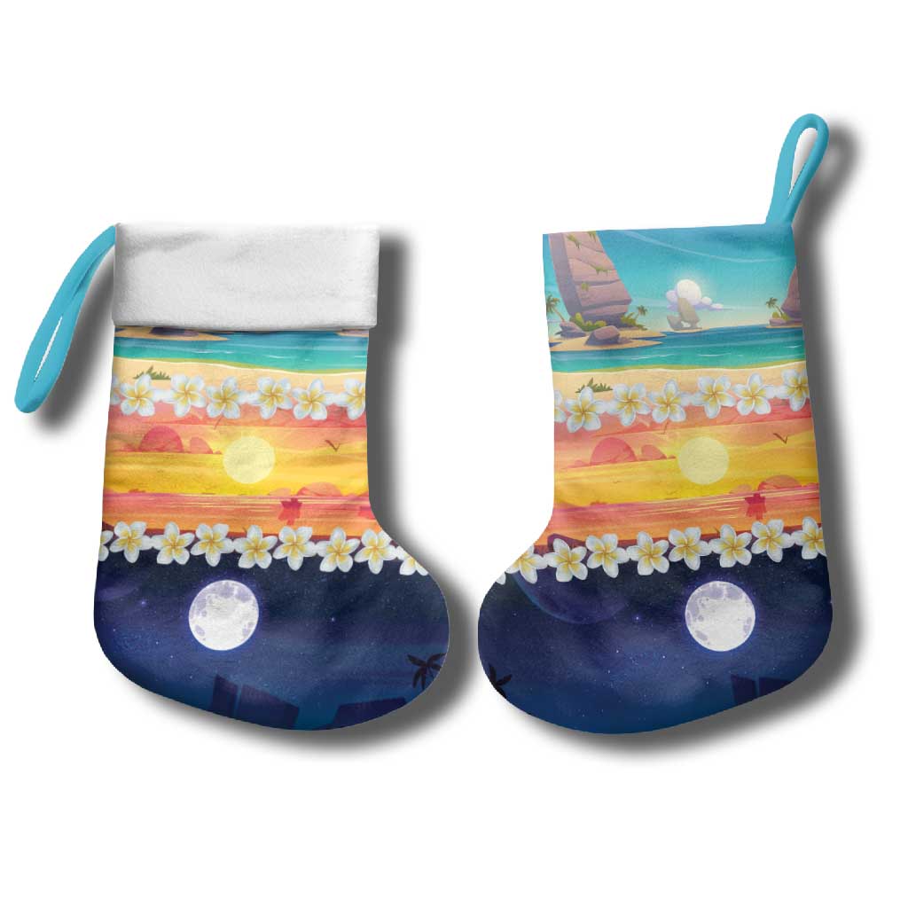 Hawaii Beach Landscape Time-Lapse Christmas Stocking Tropical Plumeria Flowers - Wonder Print Shop