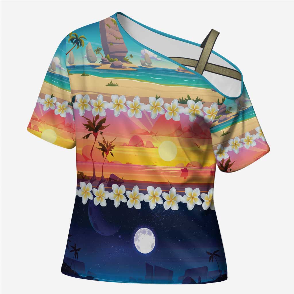 Hawaii Beach Landscape Time-Lapse Cross Shoulder Shirt Tropical Plumeria Flowers - Wonder Print Shop