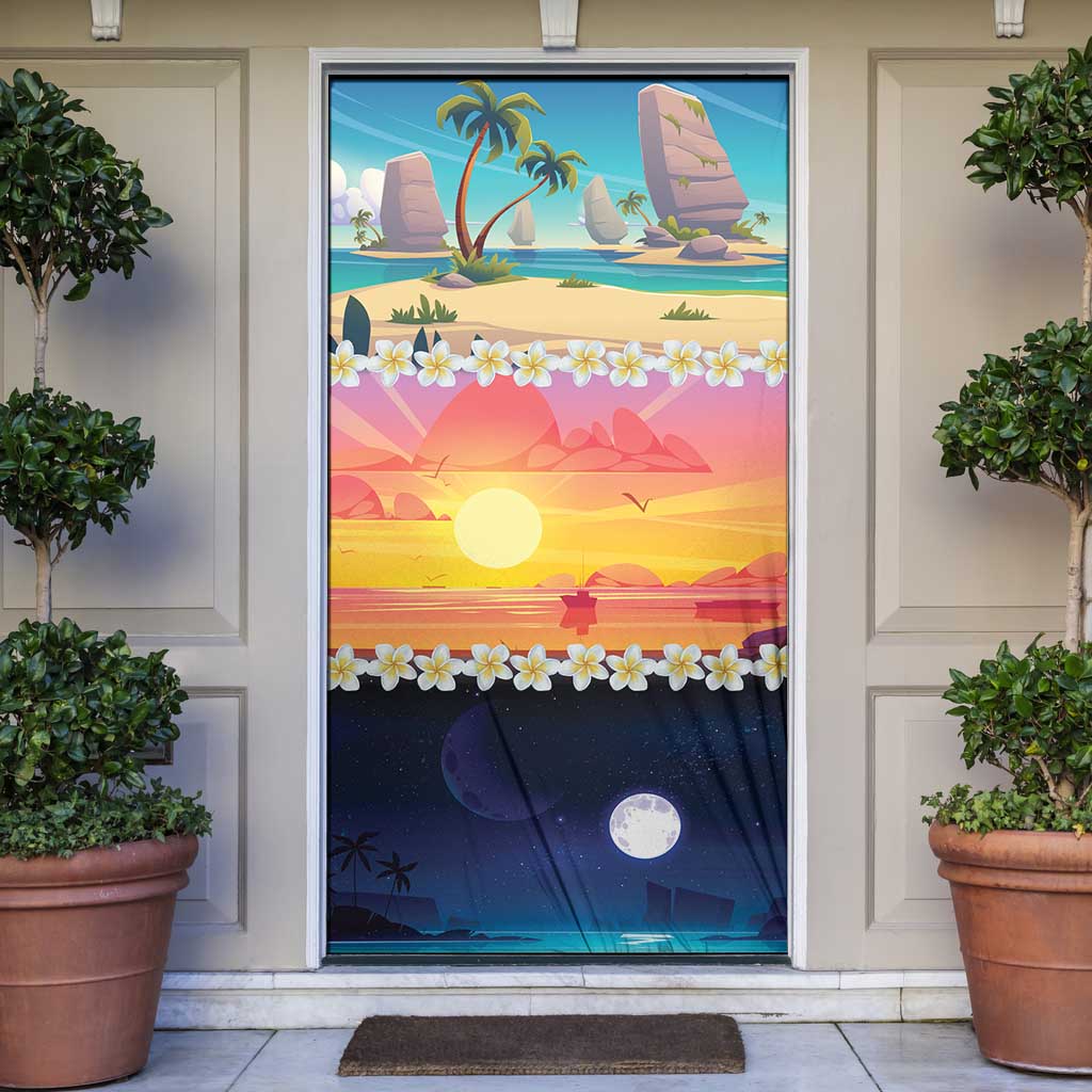 Hawaii Beach Landscape Time-Lapse Door Cover Tropical Plumeria Flowers - Wonder Print Shop