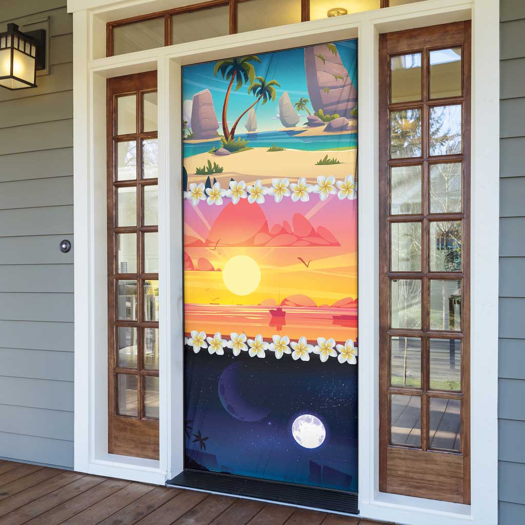 Hawaii Beach Landscape Time-Lapse Door Cover Tropical Plumeria Flowers - Wonder Print Shop