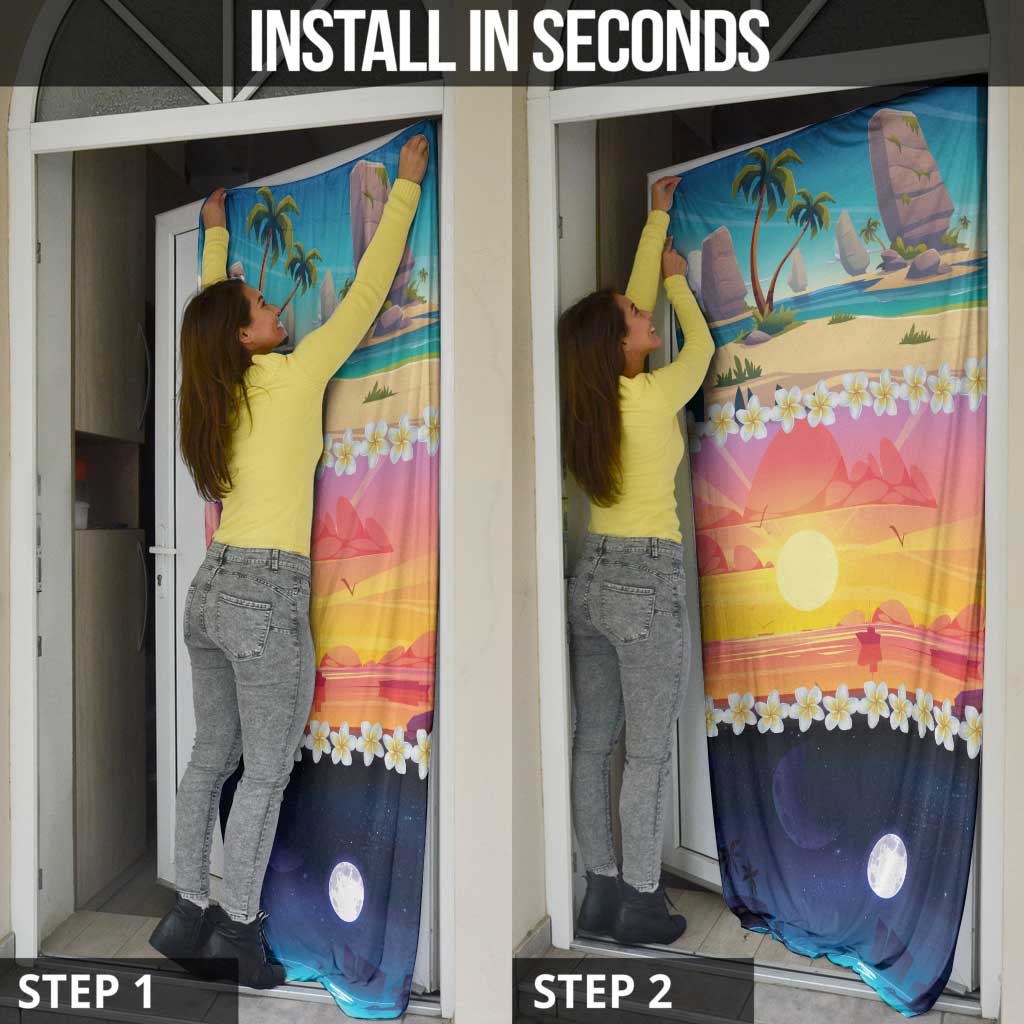 Hawaii Beach Landscape Time-Lapse Door Cover Tropical Plumeria Flowers - Wonder Print Shop
