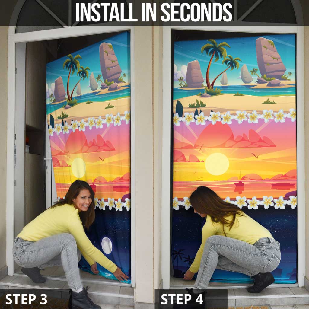 Hawaii Beach Landscape Time-Lapse Door Cover Tropical Plumeria Flowers - Wonder Print Shop