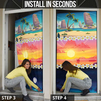 Hawaii Beach Landscape Time-Lapse Door Cover Tropical Plumeria Flowers - Wonder Print Shop