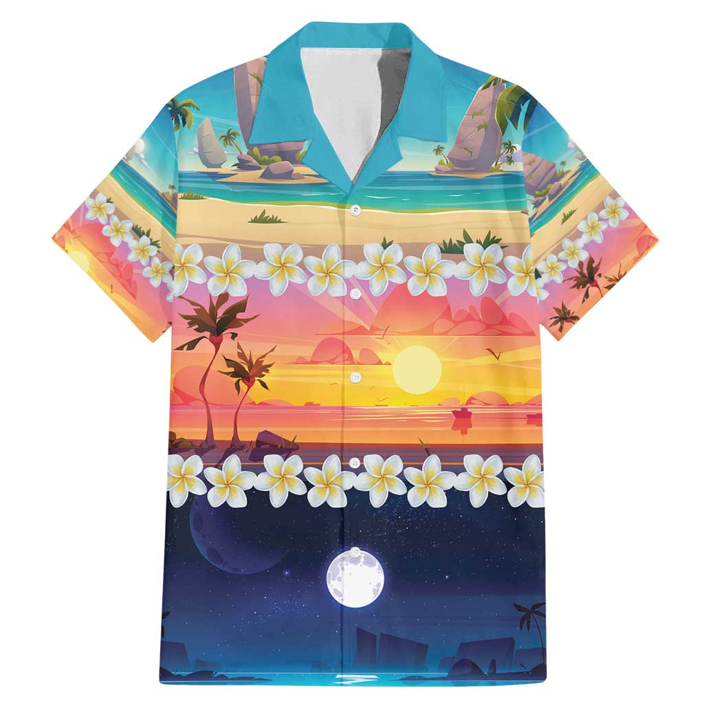 Hawaii Beach Landscape Time-Lapse Family Matching Mermaid Dress and Hawaiian Shirt Tropical Plumeria Flowers - Wonder Print Shop