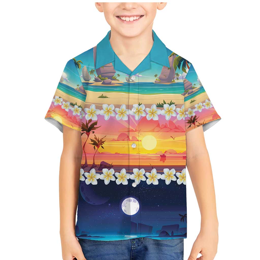 Hawaii Beach Landscape Time-Lapse Family Matching Mermaid Dress and Hawaiian Shirt Tropical Plumeria Flowers - Wonder Print Shop