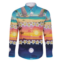 Hawaii Beach Landscape Time-Lapse Family Matching Puletasi and Hawaiian Shirt Tropical Plumeria Flowers - Wonder Print Shop