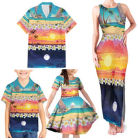 Hawaii Beach Landscape Time-Lapse Family Matching Tank Maxi Dress and Hawaiian Shirt Tropical Plumeria Flowers - Wonder Print Shop