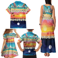 Hawaii Beach Landscape Time-Lapse Family Matching Tank Maxi Dress and Hawaiian Shirt Tropical Plumeria Flowers - Wonder Print Shop