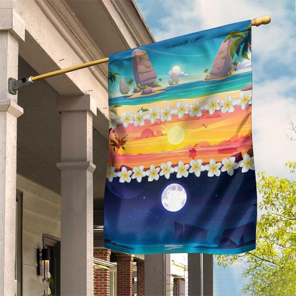 Hawaii Beach Landscape Time-Lapse Garden Flag Tropical Plumeria Flowers - Wonder Print Shop