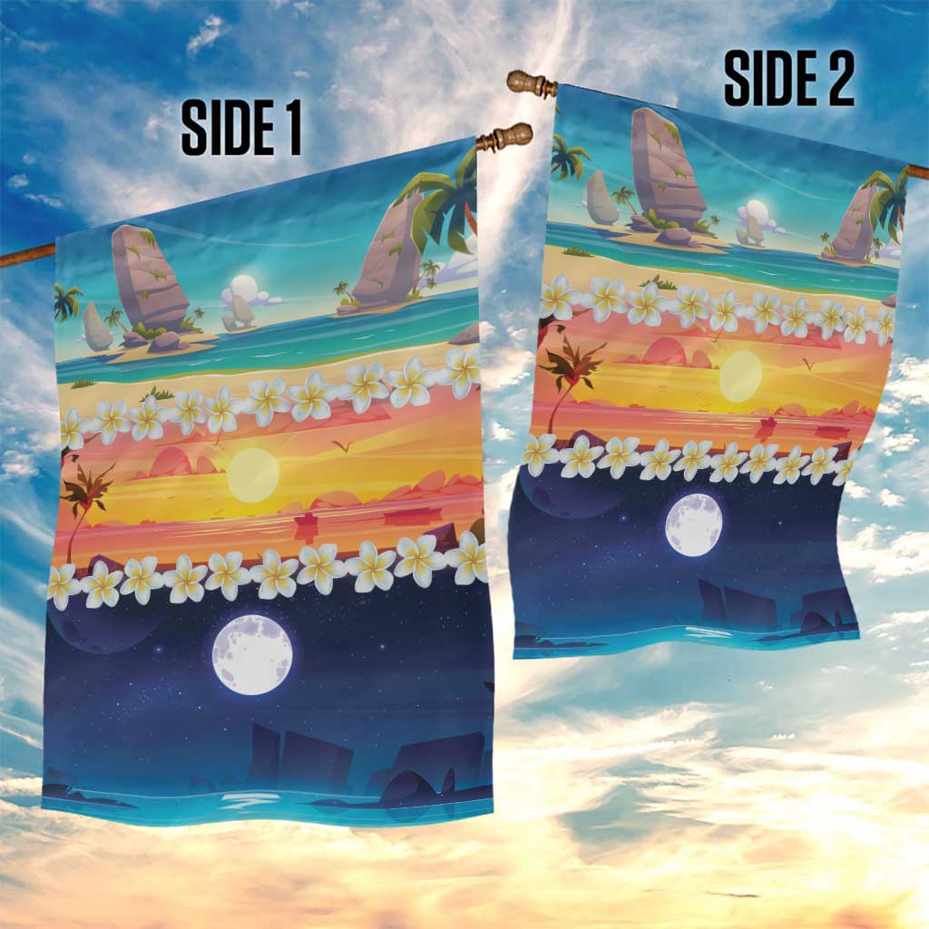 Hawaii Beach Landscape Time-Lapse Garden Flag Tropical Plumeria Flowers - Wonder Print Shop