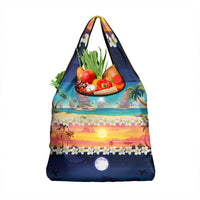 Hawaii Beach Landscape Time-Lapse Grocery Bag Tropical Plumeria Flowers - Wonder Print Shop