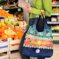 Hawaii Beach Landscape Time-Lapse Grocery Bag Tropical Plumeria Flowers - Wonder Print Shop