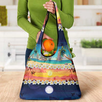 Hawaii Beach Landscape Time-Lapse Grocery Bag Tropical Plumeria Flowers - Wonder Print Shop