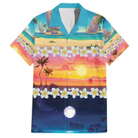 Hawaii Beach Landscape Time-Lapse Hawaiian Shirt Tropical Plumeria Flowers - Wonder Print Shop
