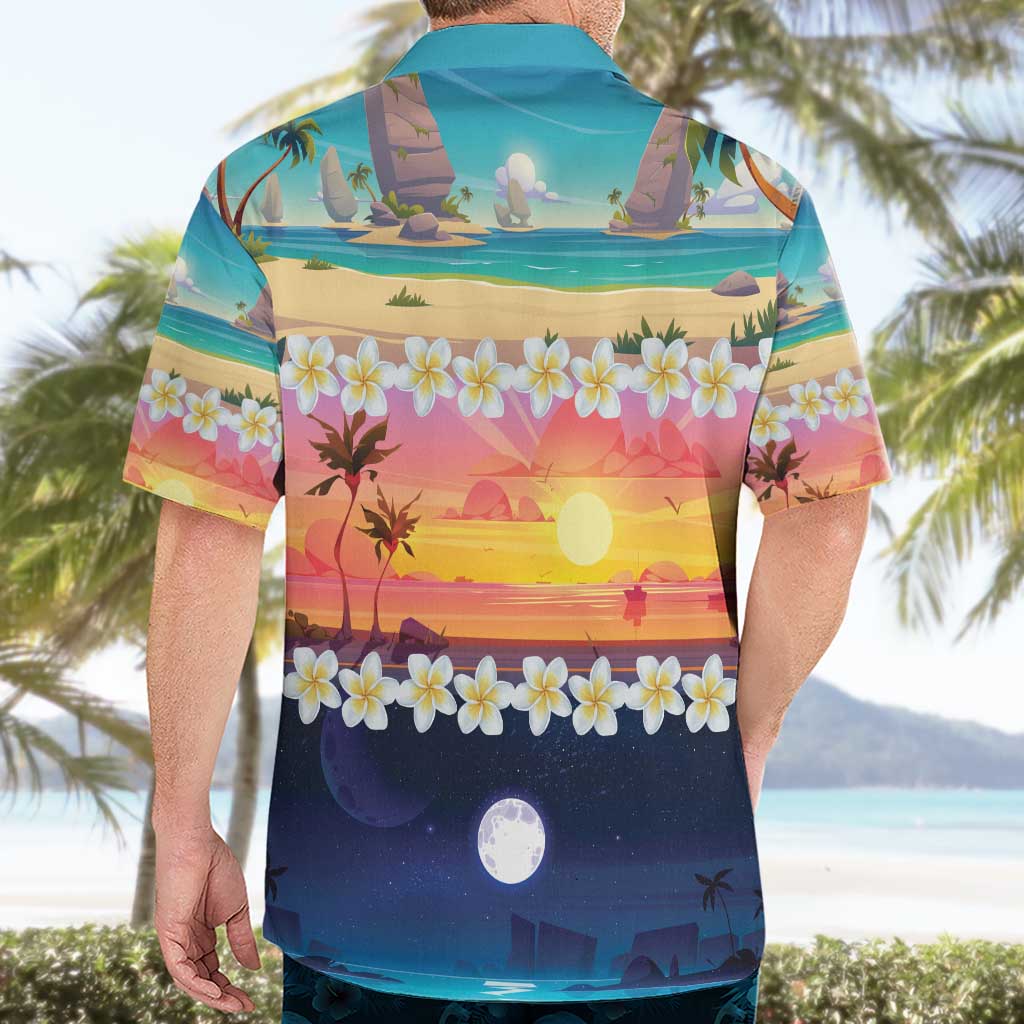 Hawaii Beach Landscape Time-Lapse Hawaiian Shirt Tropical Plumeria Flowers - Wonder Print Shop