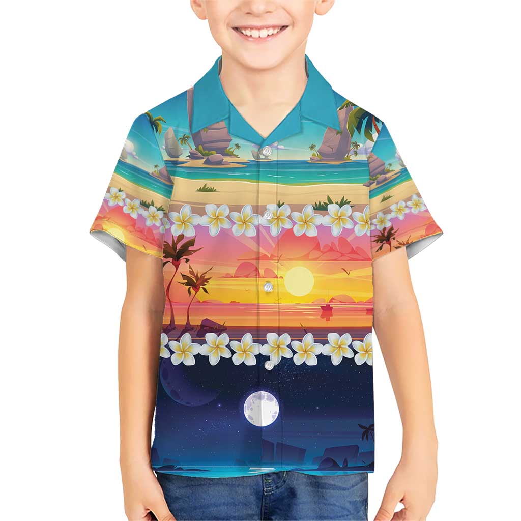 Hawaii Beach Landscape Time-Lapse Hawaiian Shirt Tropical Plumeria Flowers - Wonder Print Shop