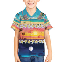 Hawaii Beach Landscape Time-Lapse Hawaiian Shirt Tropical Plumeria Flowers - Wonder Print Shop