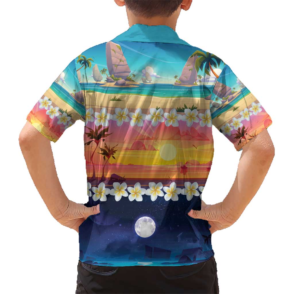 Hawaii Beach Landscape Time-Lapse Hawaiian Shirt Tropical Plumeria Flowers - Wonder Print Shop