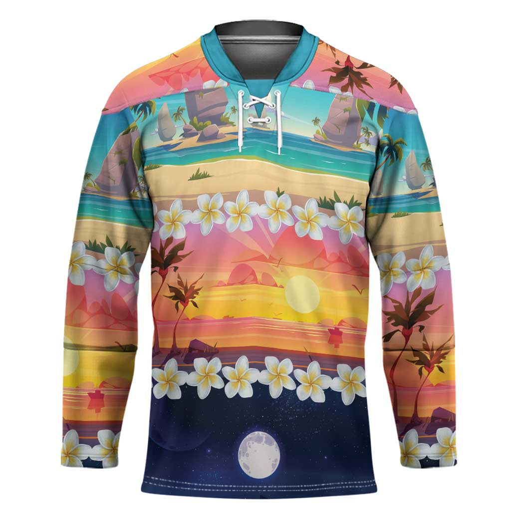 Hawaii Beach Landscape Time-Lapse Hockey Jersey Tropical Plumeria Flowers - Wonder Print Shop