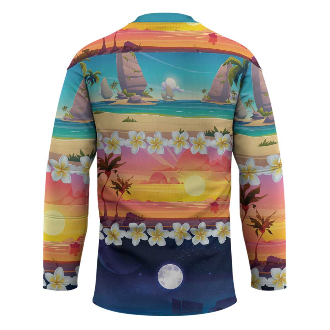 Hawaii Beach Landscape Time-Lapse Hockey Jersey Tropical Plumeria Flowers - Wonder Print Shop