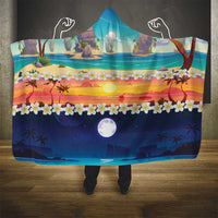 Hawaii Beach Landscape Time-Lapse Hooded Blanket Tropical Plumeria Flowers - Wonder Print Shop