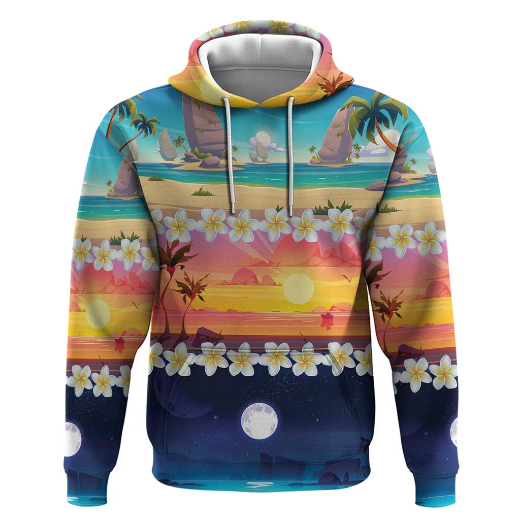 Hawaii Beach Landscape Time-Lapse Hoodie Tropical Plumeria Flowers - Wonder Print Shop