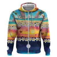 Hawaii Beach Landscape Time-Lapse Hoodie Tropical Plumeria Flowers - Wonder Print Shop