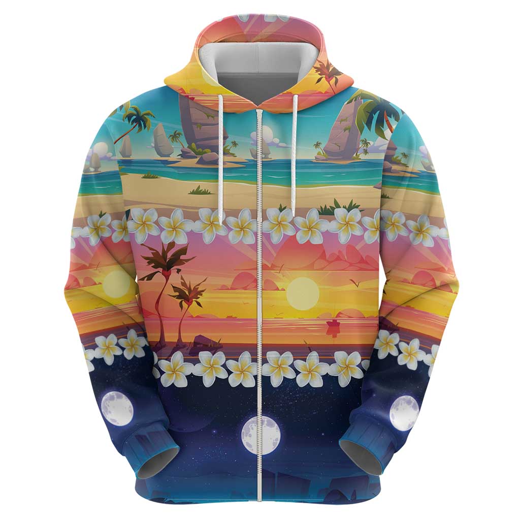 Hawaii Beach Landscape Time-Lapse Hoodie Tropical Plumeria Flowers - Wonder Print Shop