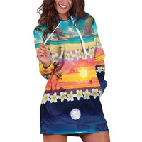 Hawaii Beach Landscape Time-Lapse Hoodie Dress Tropical Plumeria Flowers - Wonder Print Shop