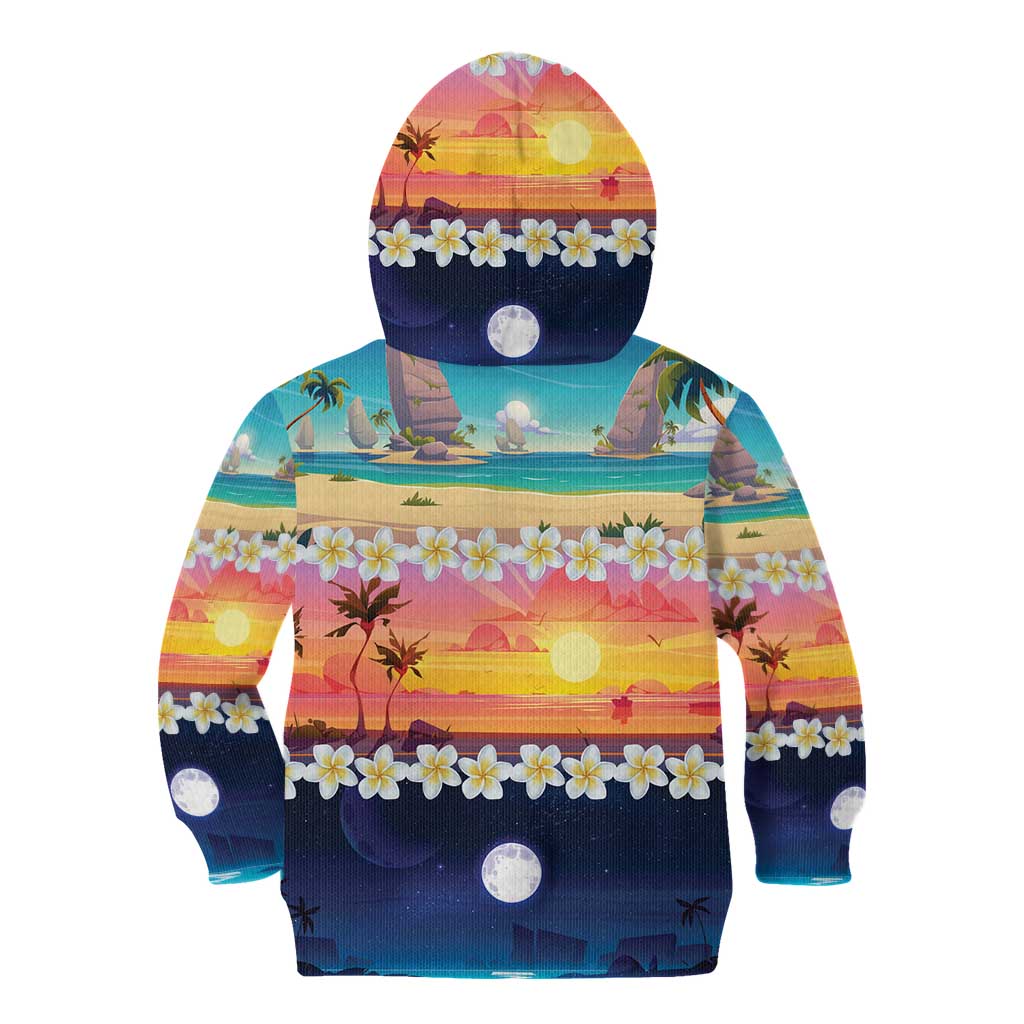 Hawaii Beach Landscape Time-Lapse Kid Hoodie Tropical Plumeria Flowers - Wonder Print Shop