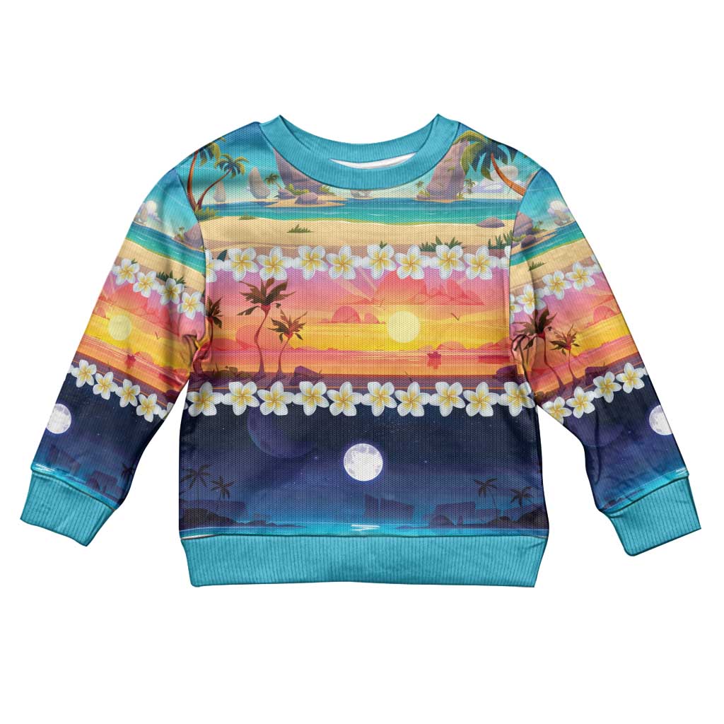 Hawaii Beach Landscape Time-Lapse Kid Ugly Christmas Sweater Tropical Plumeria Flowers - Wonder Print Shop
