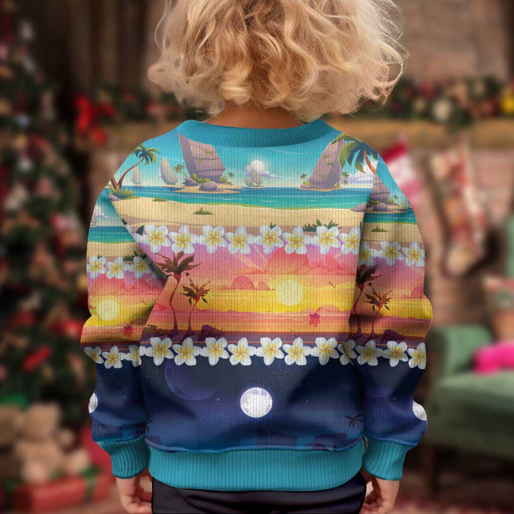 Hawaii Beach Landscape Time-Lapse Kid Ugly Christmas Sweater Tropical Plumeria Flowers - Wonder Print Shop
