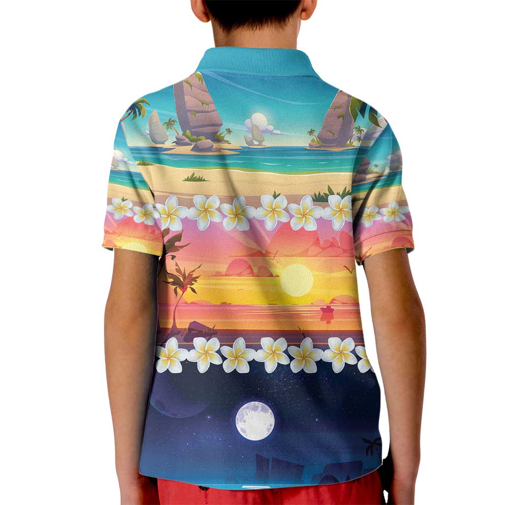 Hawaii Beach Landscape Time-Lapse Kid Polo Shirt Tropical Plumeria Flowers - Wonder Print Shop