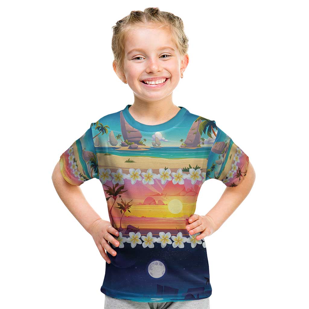 Hawaii Beach Landscape Time-Lapse Kid T Shirt Tropical Plumeria Flowers - Wonder Print Shop